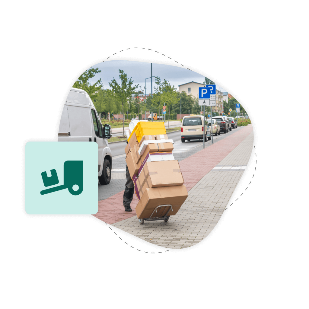 Paketbote liefert Bestellung - DHL Versand mit desk4