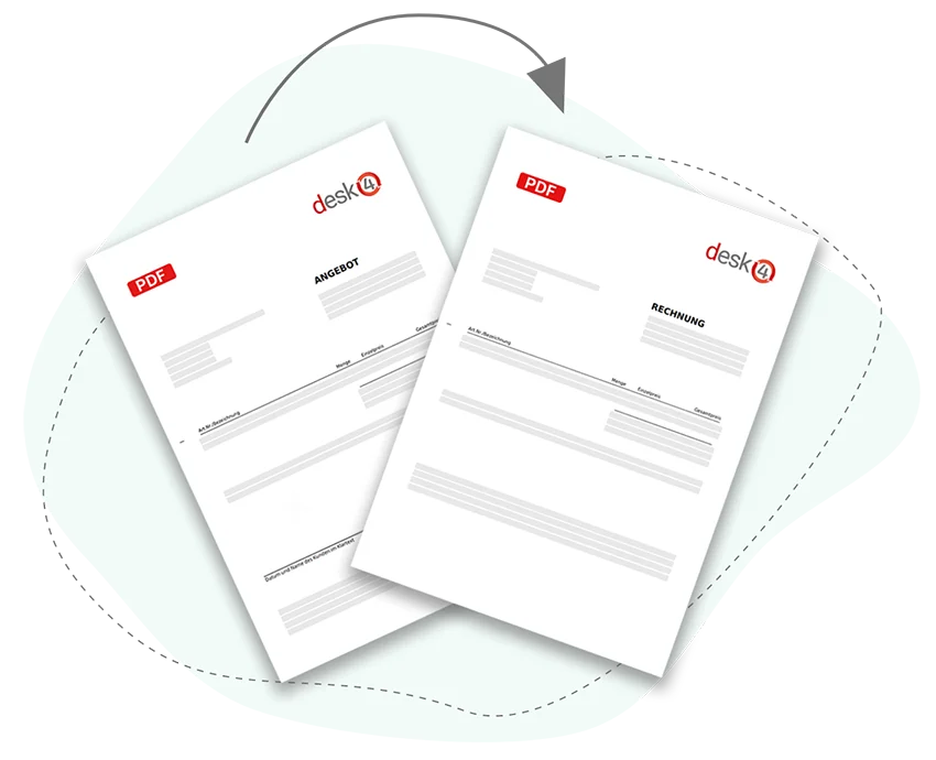 Rechnungen schreiben mit desk4. Einfach das Angebot zur Rechnung weiterführen.