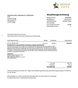 Ferienhaus Vermieter Anzahlungsrechnung Vorlage