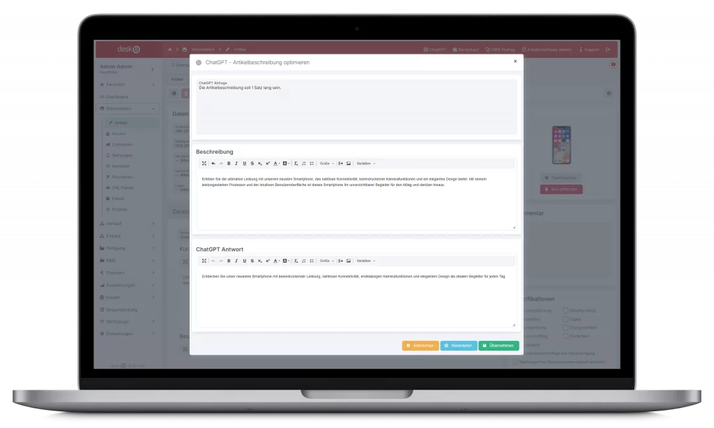 desk4 ChatGPT Interaktionsfeld