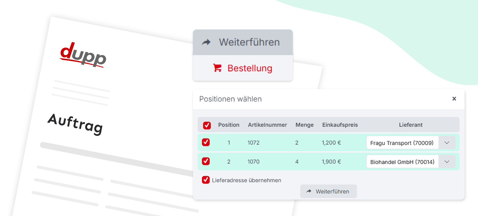 Neue Funktion in desk4: Auftrag zur Bestellung weiterführen