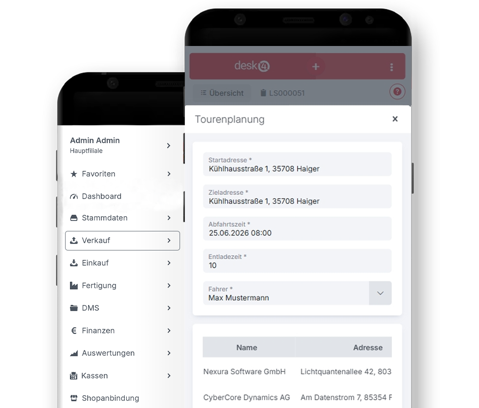 Mobile Ansicht der Tourenplanung in desk4